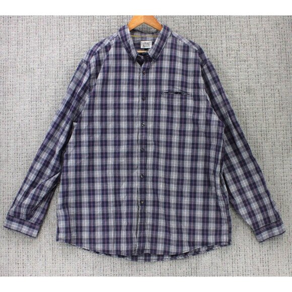 Threads & Heirs Shirt Men 2XL Gray Plaid Button Down Long Sleeve Collared Cotton - Picture 1 of 9